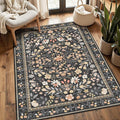 3x5 Rug for Entryway Bedroom, Black 3x5 Washable Area Rug, Floral Vintage Retro Boho Throw Rug, Non Slip & Low Pile Small Carpet for Indoor Kitchen, Bedside, Living Room, Bathroom and Dining