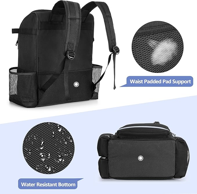 LoDrid Cleaning Bag with Thickened Adjustable Shoulder Straps, Large Cleaning Caddy Organizer with Multiple Pockets for Cleaning and Housework, Black (Patent Designed)