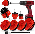 8 Pack Drill Brush Attachment Set, 1/4in Power Scrubber Brush + Extend Long Rod, Multi-Purpose Power Cleaning Scrub Brush for Bathroom, Tub, Tile, Corner, Floor(Red)