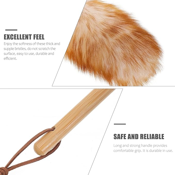 VILLCASE Wool Duster Brush Household Dust Cleaner with Solid Handle, Natural Lambswool Cleaning Supply for Furniture and Interior Dust Removal, White, Random Color