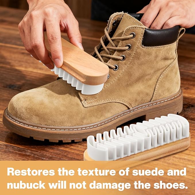 2 Pcs Suede Shoe Brush Nubuck Leather Cleaner Shoes Shine Dauber Crepe Applicators Set with Cleaning Eraser Cloth(2 Suede Brushes)