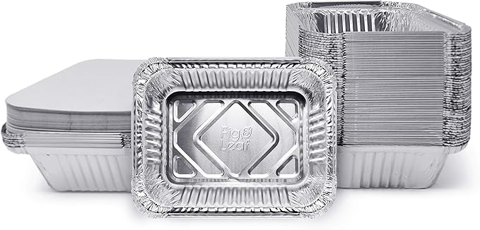 (120 Pack) Premium 1.5-LB Takeout Pans with Lids l Medium 7" x 5" x 2" l Heavy Duty Disposable Aluminum Foil for Catering Party Meal Prep Freezer Drip Pans BBQ Potluck Holidays