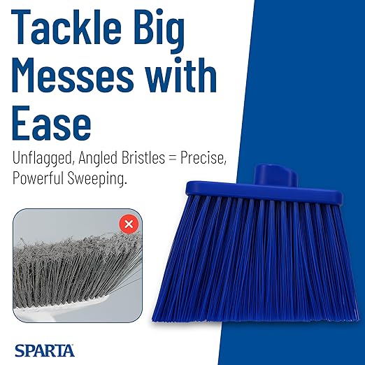 SPARTA Plastic Broom Head, Angled, Un-Flagged for Large Debris Indoor, Outdoor, Home, Restaurant, Lobby, Office, 12 Inches, Blue, (Pack of 12)