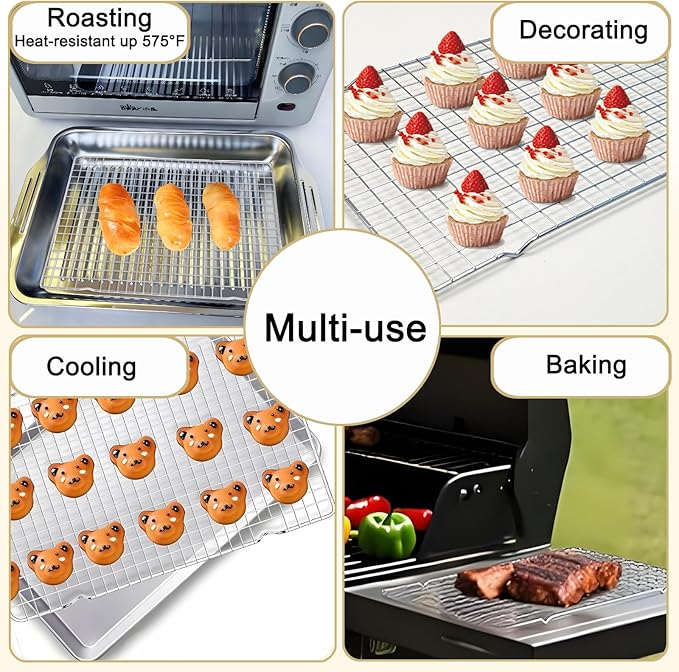 Cleaning Brush Included Cooling Rack for Cooking and Baking - 10" x 15" Set of 2 Stainless Steel, Oven Safe Grid Wire Cookie Cooling Racks