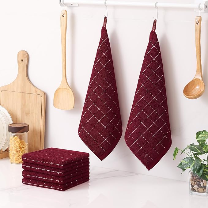 Homaxy 100% Cotton Terry Kitchen Dish Cloths, Ultra Soft and Absorbent Dish Towels for Kitchen, Suitable for Drying and Washing Dishes, 6 Pack, 12 x 12 Inches, Brick Red
