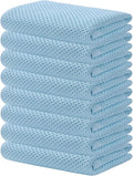 Kitinjoy 100% Cotton Waffle Weave Kitchen Hand Towels (13 X 28 Inches, Sky Blue), 8-Pack Super Soft and Absorbent Dish Towel for Drying Dishes