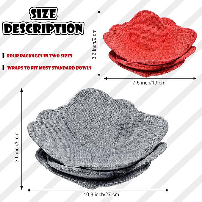 Patelai 6 Pieces 2 Sizes Microwave Bowl Holders Large and Small Bowl Holder Sponge and Microfiber Kitchenware Cozy for Hot Food Soup Warmer Home Kitchen