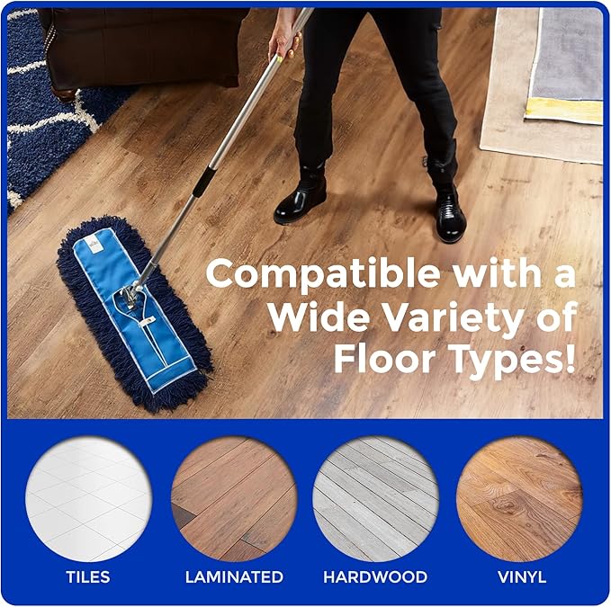 Nine Forty 24-Inch Premium Nylon Dust Mop Replacement Head - Heavy Duty Mop Head Refill for Industrial, Commercial, and Residential Cleaning - Dry Floor Duster for Hardwood Surfaces - Blue (1-Pack)