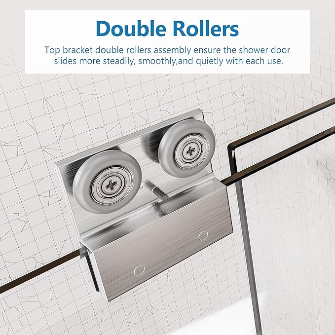 56"-60" W x 70" H Semi-Frameless Double Sliding Bypass Shower Door, 1/4" (6mm) SGCC Tempered Glass Shower Door, Brushed Nickel Finish