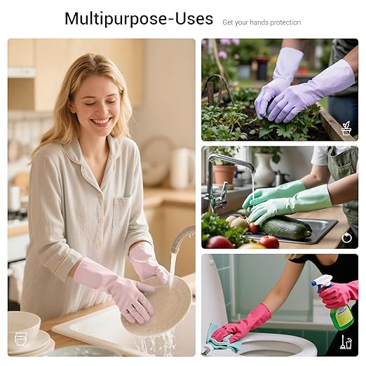 ThxToms 4 Pairs Nitrile Cleaning Gloves, Latex free Reusable Dishwashing Gloves for Women, Kitchen and Bathroom Cleaning, Non-Slip &Flexible, 10 Mil, Colorful, M