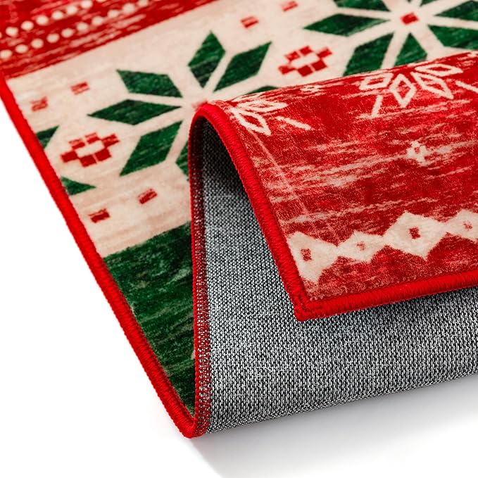 Christmas Red Area Rug 2x3 Washable Snowflake Carpet Non Slip Holiday Decorative Accent Doormat Xmas Boho for Entrance Bathroom Laundry Kitchen Dining Room