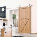 Homacer Brushed Nickel Non-Bypass Sliding Barn Door Hardware Kit, for One/Single Door, 5ft Long Flat Track, Diamond Design Roller, Heavy Duty, for Interior Use