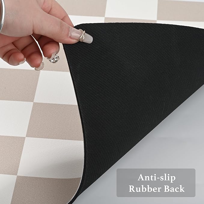 Checkered Dish Drying Mat for Kitchen Counter, Coffee Bar Station Accessories, Retro Cute Aesthetic Modern Absorbent Drainer Mat Kitchen Drying Mat Easy Clean, Beige 16" x 24"