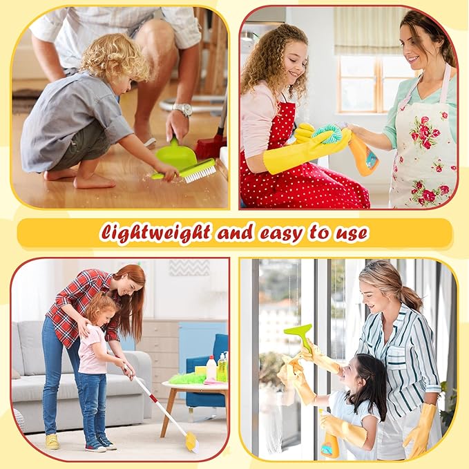 Kids Cleaning Toy Set Toddlers Broom Dust Pan Set for Housekeeping Pretend Play Cleaning Set, Cleaning Toys Gift for Toddlers Girls Boys Age 3-6 Years Old (6PCS - Red Set)