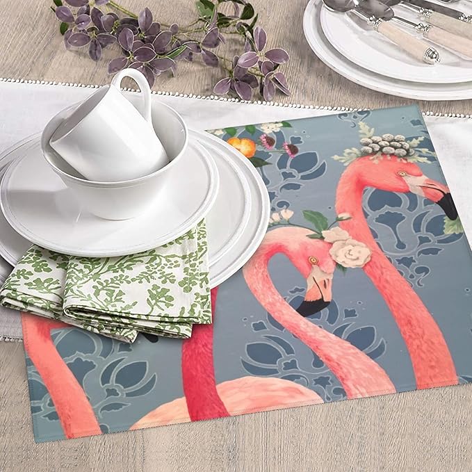 Flamingo Flowers Dish Drying Mat 16x18 Inch, Microfiber Absorbent Fast Dry Mat Large Dish Mat Drying Kitchen Mat, Kitchen Drying Pad for Kitchen Counter Coffee Bar Decor Gifts