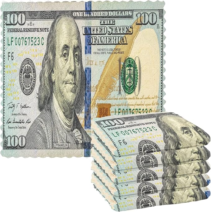 ALAZA Kitchen Towels 100 Dollar Bill Printed Dish Towels Multipurpose Reusable Dish Cloths Soft Cleaning Cloth Kitchen Accessories Set of 6,11"x11"