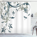 Ambesonne Dragonfly Shower Curtain, Swirled Floral Background Damask Curl Branches and Leaves Print, Cloth Fabric Bathroom Decor Set with Hooks, 69" W x 84" L, Dark Emerald