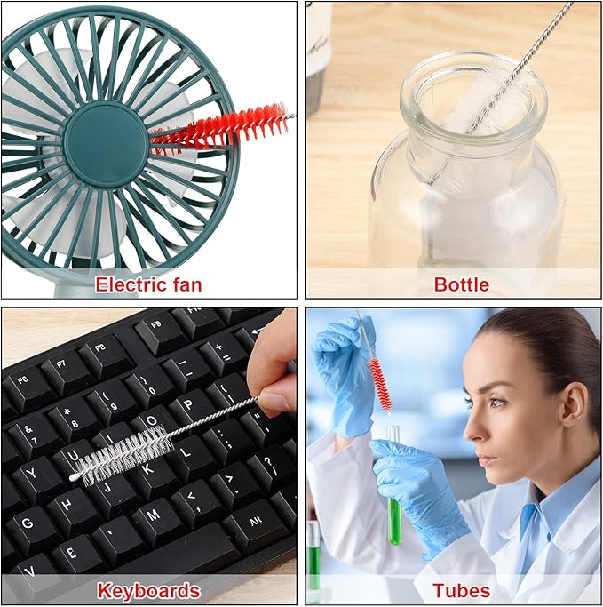 Reusable Straw Cleaning Brushes Bottle Test Tube Long Straw Cleaning Brush Nylon Washing Tool Reusable Bottle Brush in Different Size (White and Red)