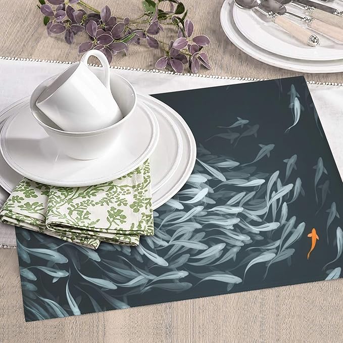 Japanese Fish Dish Drying Mat 16x18 Inch, Microfiber Absorbent Fast Dry Mat Artistic Painting of Fish Large Dish Mat Drying Kitchen Mat, Kitchen Drying Pad for Kitchen Counter Coffee Bar Decor