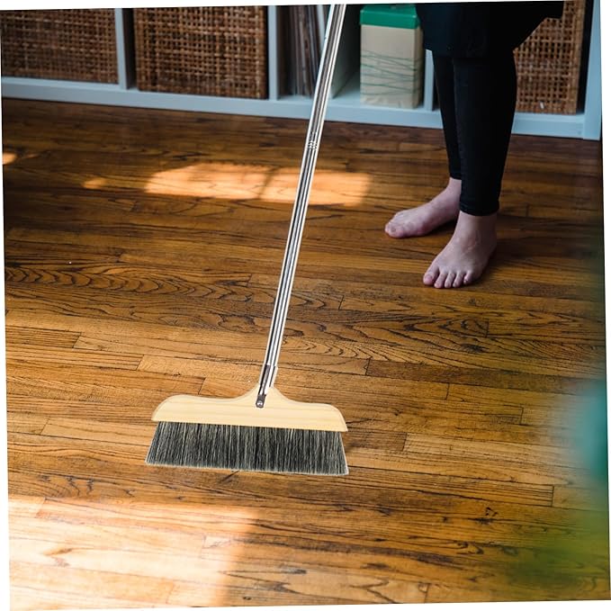 Soft Bristle Broom with Long Handle Frame Floor Brush for Home Cleaning Beveled Edge Sweeping Brush for Corners and Under Furniture Static Kitchen Broom with Hanging Rope Design