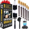 Boar Hair Detailing Brush Set - 9-Pack - Includes Wheel, Tire Brush & Tire Dressing Applicator - Soft Boar Hair Bristles - Scratch-Free Car Wash - Crevice Tools for Vents & Emblems