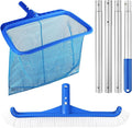 Tavaleu Swimming Fine Mesh Pool Skimmer Net with 4 Section Adjustable Telescopic Poles, 18" Professional Pool Brush (NO Pole) for Above Ground Pools, Ponds, Spas, Hot Tubs