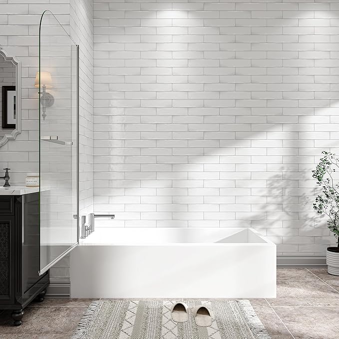31"-32" W x 55" H Brushed Nickel Flexible 180° Pivot Shower Door Reversible Installation Frameless Bathtub Screen,6MM Tempered Glass with Nano Easy Cleaning and Stick Explosion-Proof Membrance