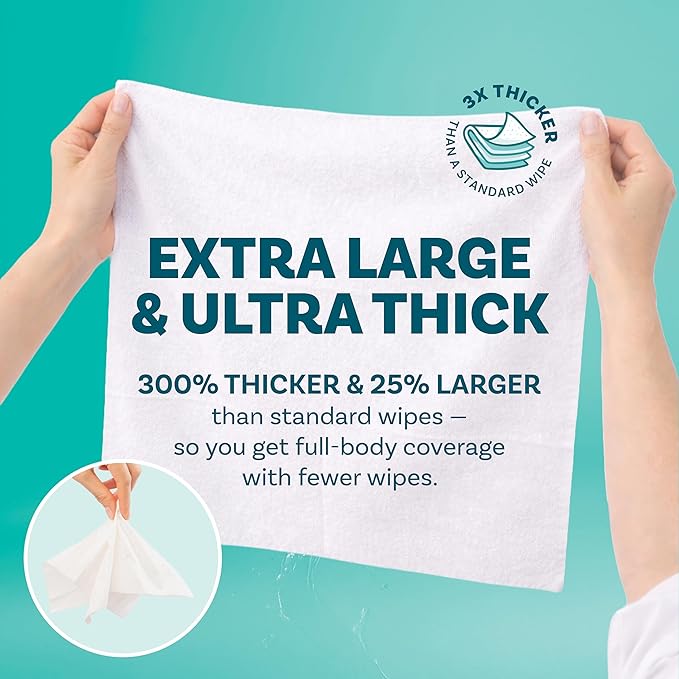 Extra Large Bath Wipes for Adults No Rinse - 80 Disposable Body Cleansing Cloths for Men, Women & Elderly - Great for Gym, Camping, Post Surgery