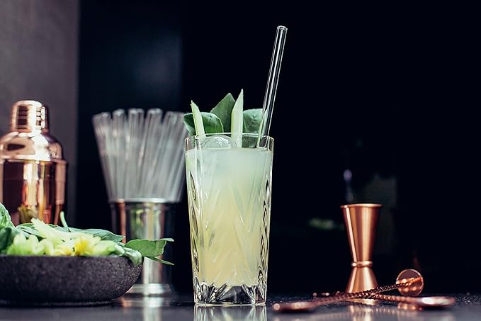 HALM Glass Straws - 6x 9 inch Reusable Drinking Straws + Plastic-Free Cleaning Brush - Made in Germany - Dishwasher Safe - Eco-Friendly - Straight - Perfect for Smoothies, Cocktails