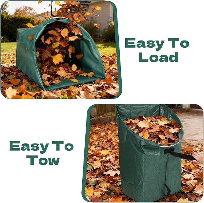 2-Pack Dustpan-Type Yard Waste Bags, 72-Gallon Reusable Lawn Bags with Handles & Gardening Gloves, Heavy-Duty Collapsible Leaf Collector for Lawn Debris, Grass Clippings & Leaves