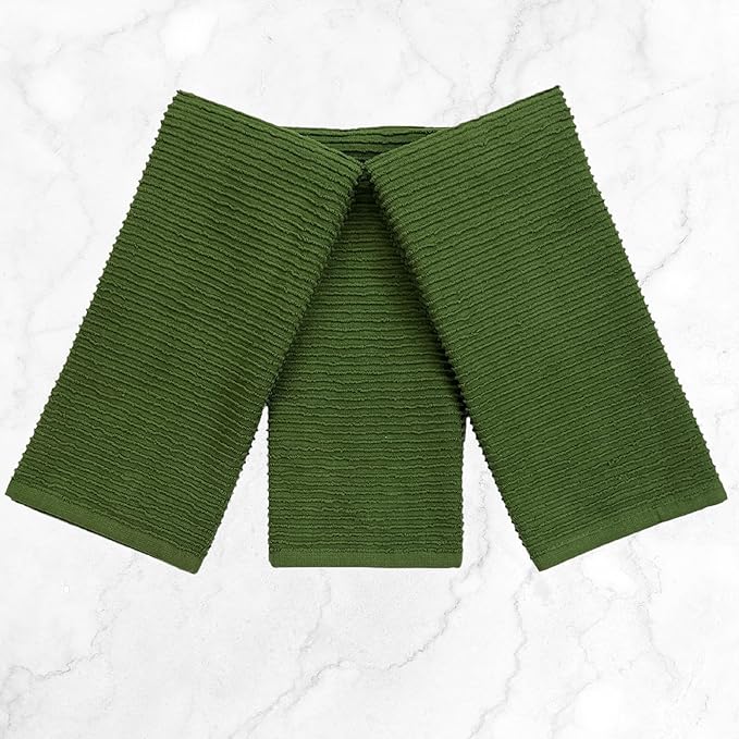 Serafina Home Avocado Forest Green Kitchen Hand Dish Towels: Oversized 28" x 18",100% Cotton Cloth Soft Cleaning Drying Absorbent Ribbed Design, Set of 3 Multipurpose for Everyday Use (Moss Green)
