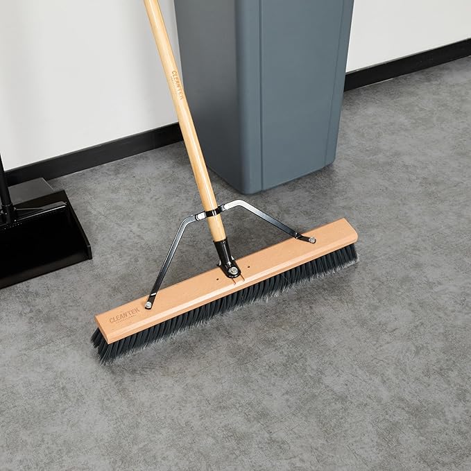 Restaurantware-BROOM HEAD ONLY: Clean Tek Professional 24-Inch Broom Head, 1 Heavy-Duty Push Cleaning Tool - Handle And Brace Sold Separately, Medium Plastic Bristles, Wooden, Commercial Use