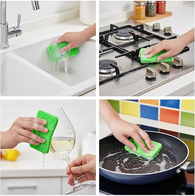 100 Pcs Kitchen Sponges Bulk, Natural Compressed Cellulose Sponges for Dishes, Non-Scratch Reusable Cleaning Sponge Soft Washing Scrubbers for Kitchen Bathroom (Multicolor)