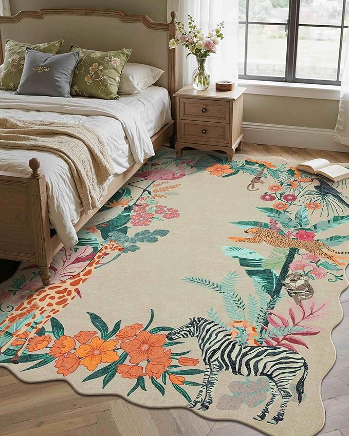 4x6 Rug for Living Room Bedroom, Beige Animal Washable Throw Rugs, Leopard/Cheetah/Zebra/Tiger Print Area Rugs, Non Slip & Low Pile Carpet for Indoor Dining Room,Kids Room and Nursery