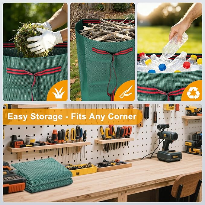 Leaf Collector & Yard Waste Bags 2-Pack, 53 Gallon Heavy Duty Reusable Dustpan-Type Lawn Bag, Collapsible Leaf Bag for Grass, Leaves, Debris