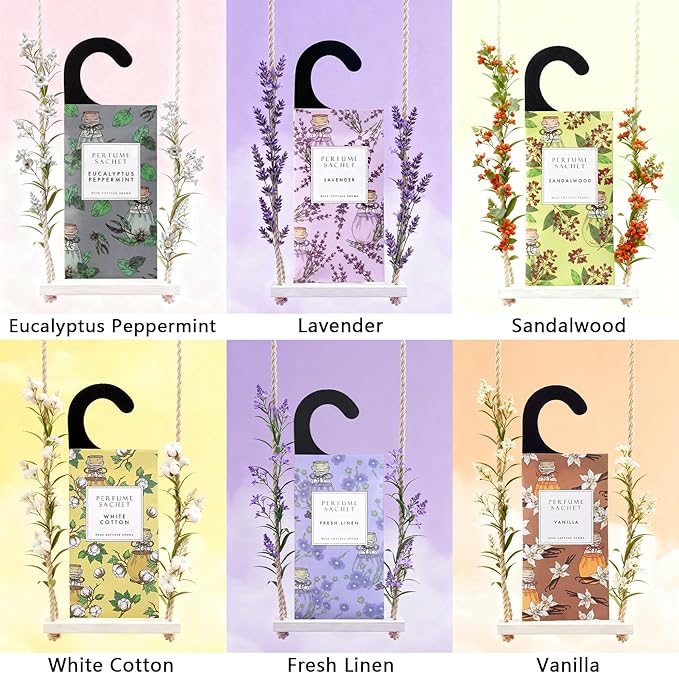 ROSE COTTAGE Large 12 Packs Vanilla Hanging Closet Air Freshener Scented Sachets Long Lasting Smell Goods