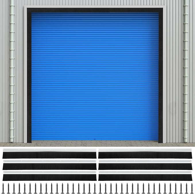 8×8ft Garage Brush Seal Kit for Roll-up Doors 3" Standard Brush with Aluminum Track Weatherproof Door Bottom Seal for Commercial, Warehouse, Barn Sliding, Hangar, and Corrugated Doors