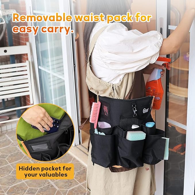 YMU Large Rolling Cleaning Caddy Bag With Detachable Trolley, 4 in 1 Portable Cart for Housekeeping With Swivel Caster & Shoulder Strap, Waterproof Supplies Organizer