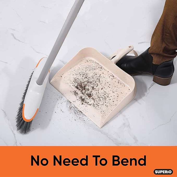 Superio Heavy Duty Plastic Step-on Dustpan with Comfort Grip Handle White, Durable, Lightweight Multi Surface Dust Pan Easy Broom Sweeping, 10-inch Wide, 1-Pack