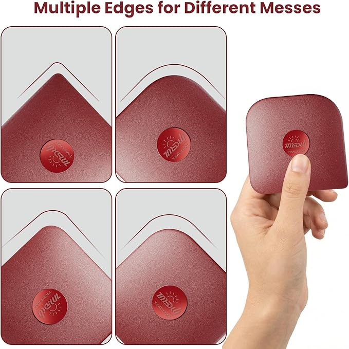 Pan Scraper, 5 Pcs Pot Scraper, Pan Scraper Plastic, Multifunctional Scraper Tool for Kitchen, Non-Slip, Food Safe, High Heat Resistant-Red