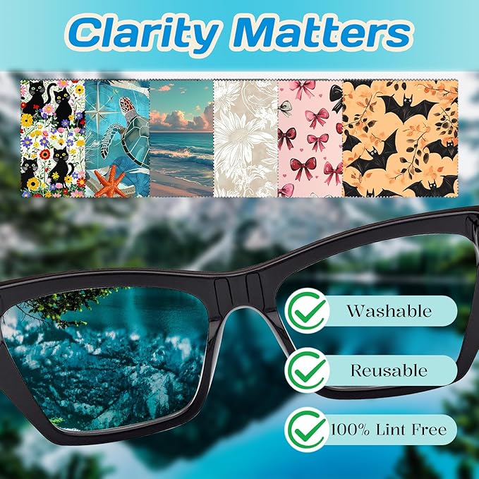 6 PCS Glasses Cleaning Cloth Eyeglass Lens Cleaning Cloth Eyeglasses Wipes Microfiber Reusable Soft for Phone Screens Camera Unisex Women Girls Cute Aesthetic (6.3"x6.3")-Beach Sea Turtle