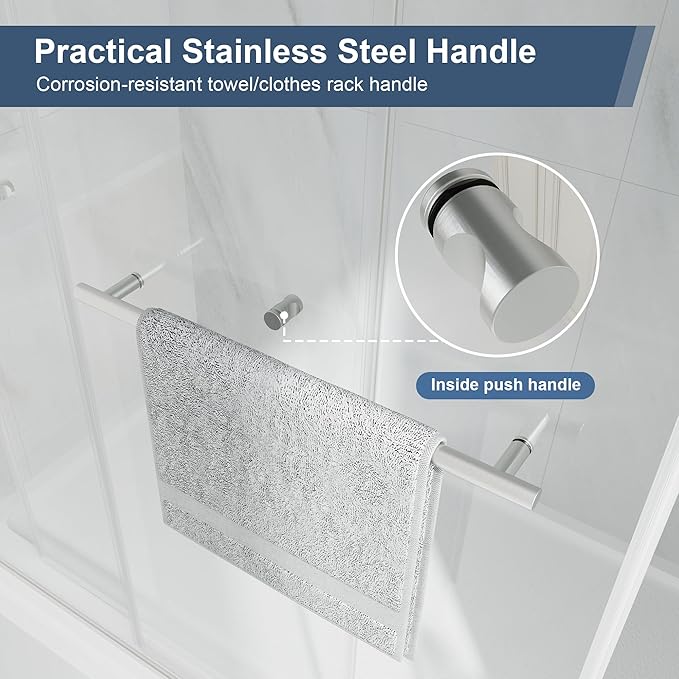 Frameless Double Sliding Shower Doors, 43-48" W x 76" H Shower Glass Door, 1/4" (6mm) Thick ANSI Certified Tempered Glass with Explosion-Proof Film and Nano Coating, Brushed Nickle
