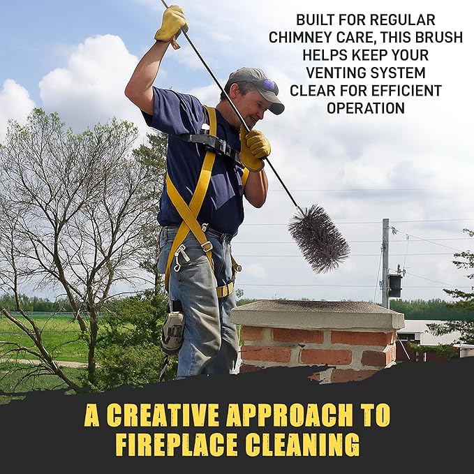 8" Round Pro-Sweep Chimney Brush | Medium Duty Poly Bristles for Metal Chimney Pipes & Prefab Fireplaces | Flexible .050" Prostran Bristles | 3/8" NPT Thread | Stainless & Insulated Flue Safe