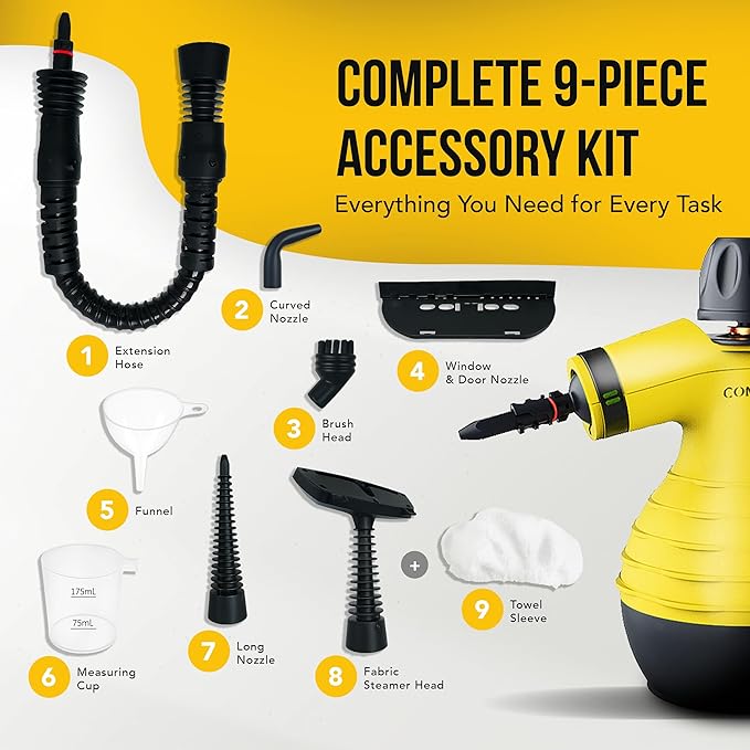 Comforday Handheld Steam Cleaner, Pressurized Portable Steam Cleaner with 9-Piece Accessories, Steamer for Cleaning Upholstery, Car Seats & Floors