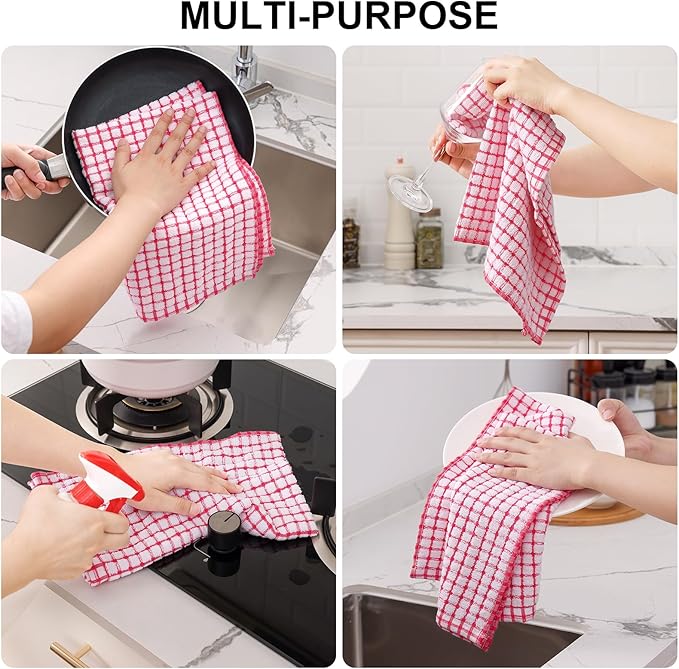 Kitinjoy Cotton 8 Pack Terry Kitchen Towels, 16 x 25 Inches Super Soft and Absorbent Dish Towels, Quick Drying Hand Towels for Kitchen Drying, Red