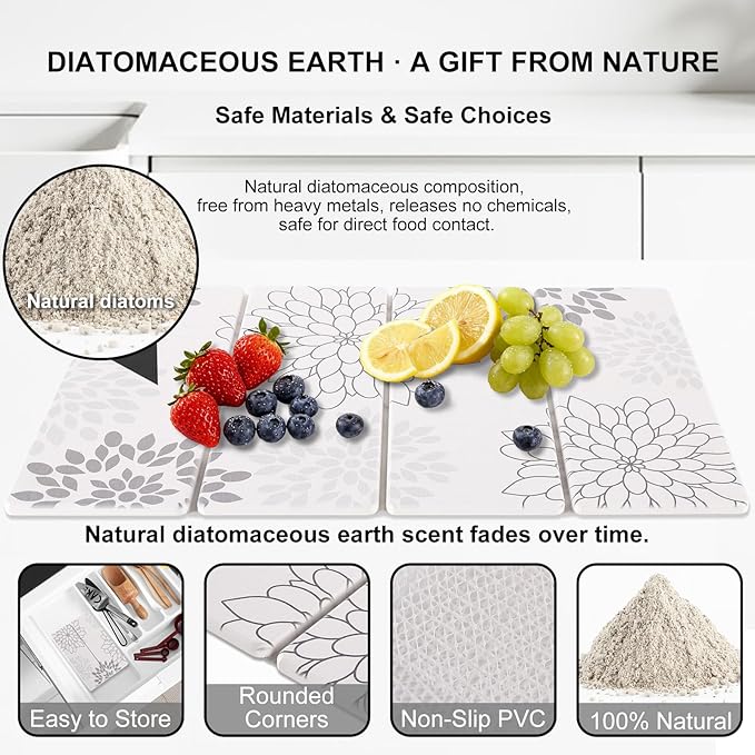 3 PCS Large Stone Dish Drying Mat for Kitchen Counter, Quick Dry Stone Dishes Mats Cup Coasters, Sink Faucet Mat, Water Absorbing Diatomaceous Earth Drying Pad for Countertop Tableware, Bottles
