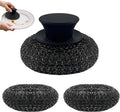 Stainless Steel Wool Scrubber with Rubber Handle & 2 Pads for Cleaning Dishes, Kitchen Pots, Pans, Grills (Black)