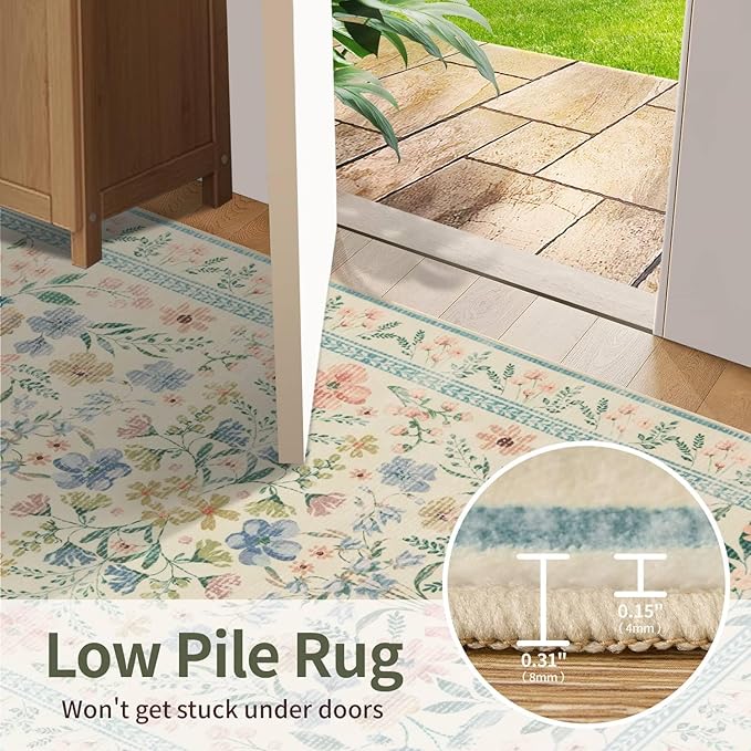 Floral Rug for Living Room Bedroom(Green 2x5