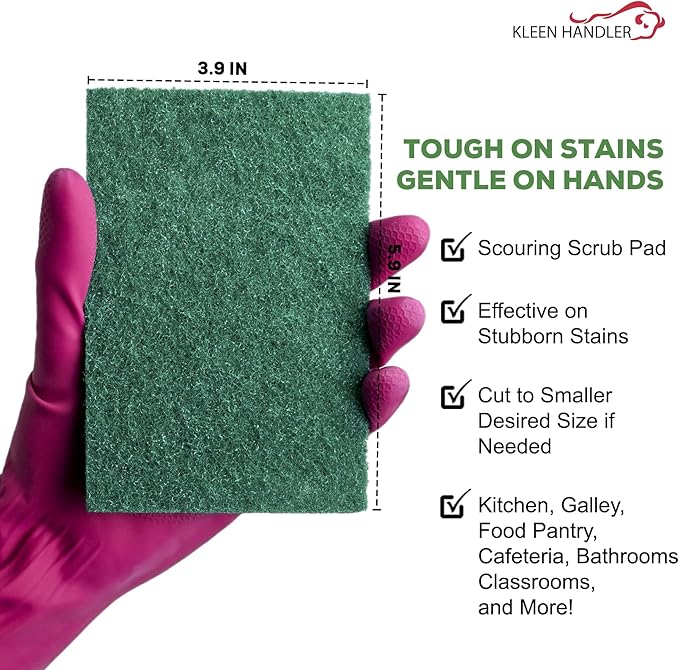 Kleen Handler Bulk Green Medium Duty Cleaning Pads – Kitchen Scrub Sponges, Scouring Pads for Washing Dishes, Bathroom, Restaurant Cleaning Sponge, Household General Cleaning (Bulk Case Pack of 480)