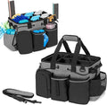 LoDrid Large Professional Cleaning Caddy with Detachable Divider, Supply Organizer with Handle and Shoulder Strap, Cleaning Bags for Housekeepers & Cleaners, Black